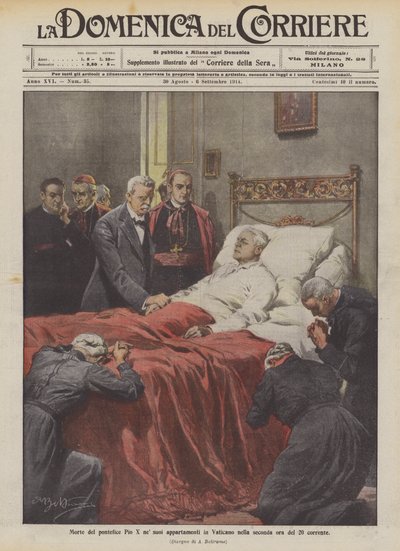 Tod von Papst Pius X in seinen Gemächern im Vatikan in der zweiten Stunde des 20. laufenden Monats von Achille Beltrame