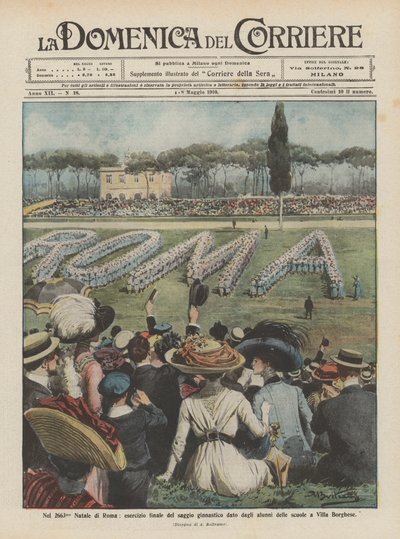 Zum 2663. Geburtstag Roms, Abschlussübung der gymnastischen Vorführung der Schüler in der Villa Borghese von Achille Beltrame