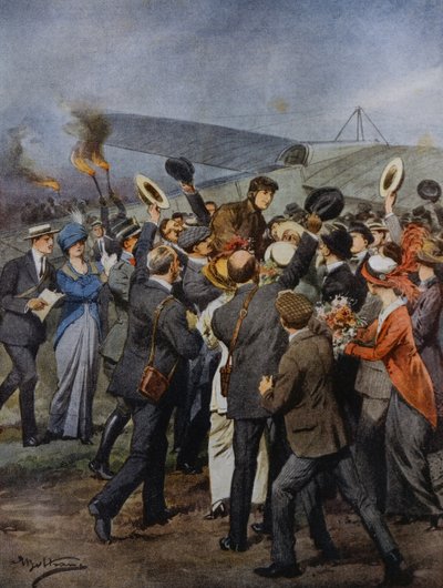Rückkehr nach Turin des Fliegers Perrylon, nach einem Flug an einem Tag nach Rom, Italien, Illustration von Achille Beltrame aus La Domenica del Corriere, 15. Juni von Achille Beltrame