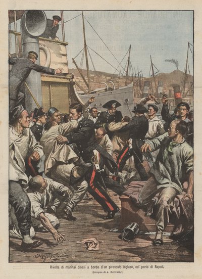 Aufstand chinesischer Matrosen an Bord eines englischen Dampfers im Hafen von Neapel von Achille Beltrame