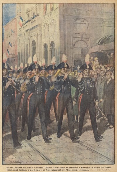 Italienische Soldaten im Ausland bejubelt von Achille Beltrame