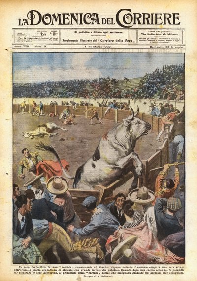 Ein unbesiegbarer Stier in einer aufregenden Corrida in Mexiko von Achille Beltrame