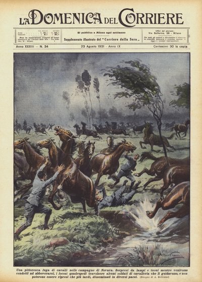 Eine malerische Flucht von Pferden in den Feldern von Novara von Achille Beltrame