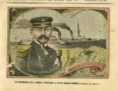 Illustration von Achille Lemot (1846-1909) in Le Pelerin, 27/08/05 - Der Nachfolger von Admiral Touchard im Generalstab - Armee, Marine, Stab, Kriegsschiffe - Admiral Admiräle, Aubert Marie Jacques Charles (1848-1915), Touchard Philippe (18 von Achille Lemot