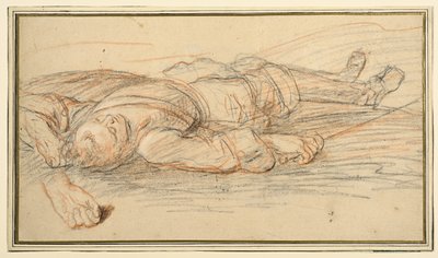 Studie für einen Krieger, der auf dem Schlachtfeld liegt, und eine zusätzliche Studie der linken Hand von Adam Frans van der Meulen
