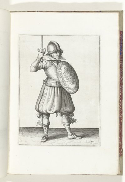 Die Übung mit Schild und Spieß: der Soldat präsentiert seinen Degen mit der Hand nicht höher als sein Gesicht (Nr. 19), 1618 von Adam van Breen