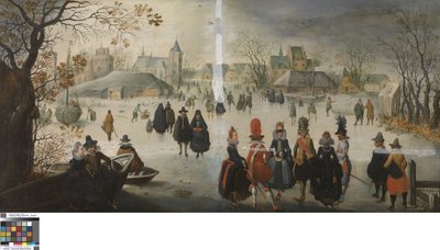 Winterlandschaft mit Schlittschuhläufern von Adam van Breen