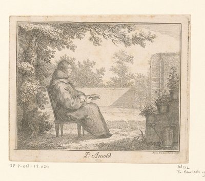 Porträt von Arnoldus a Sancta Clara mit einem Buch in einem Garten von Adam von Bartsch