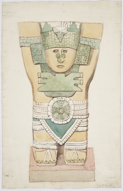 Karyatide III, äußere Kammer, Oberer Tempel der Jaguare (Tempel A), Chichen Itza, Mexiko von Adela Breton