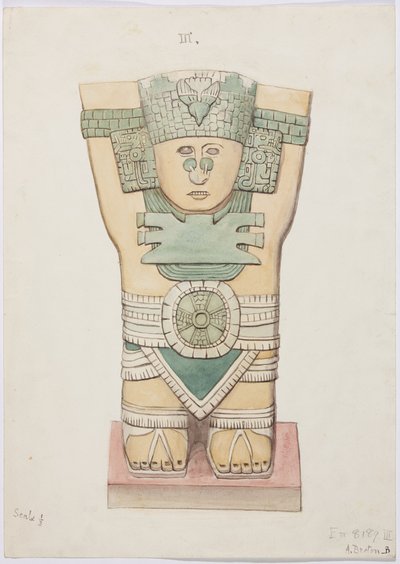 Karyatide aus der äußeren Kammer, Tempel A, Ballspielplatz, Chichen Itza, Mexiko von Adela Breton
