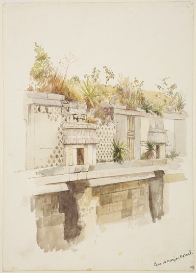 Casa de Monjas, Uxmal, Mexiko, Gemälde des oberen Stockwerks der Ruinen von Adela Breton