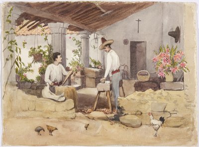 Zwei Männer beim Sattelmachen, Sattlerwerkstatt, Coscomatepec, Mexiko von Adela Breton