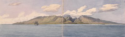 Tahiti. Die Schlucht von Fautaua - Kronen- oder Diademberg im Zentrum der Insel und die Stadt Papeiti, 24. August 1849 von Admiral Sir Edward Gennys Fanshawe