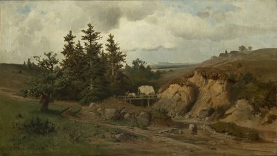 Landschaft mit einer Holzbrücke von Adolf Kosárek