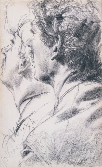 Der Kopf eines jungen Mannes im Profil nach links, 1884 von Adolph Menzel