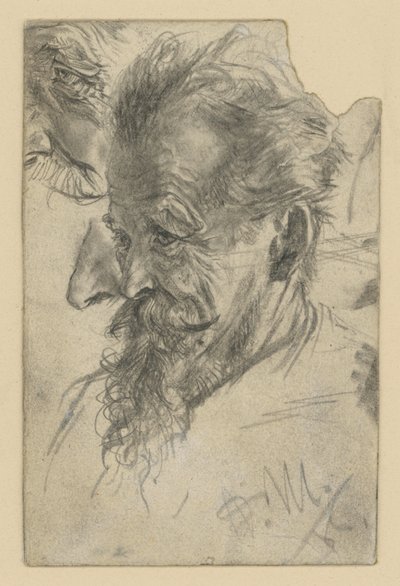 Älterer männlicher Kopf mit Knebelbart sowie Details von Adolph Menzel