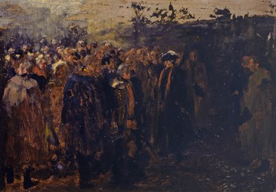 Ansprache Friedrichs des Großen an seine Generale vor der Schlacht bei Leuthen. Skizze von Adolph Menzel