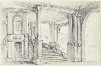 Blick durch den Stadtpavillon auf die südöstliche Bogengalerie im Zwinger in Dresden von Adolph Menzel