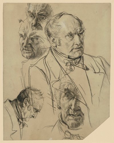Brustbild eines älteren Mannes nach rechts, vier Kopfstudien von Adolph Menzel