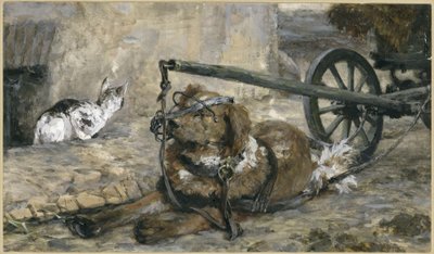Der Spannhund und die Katze. Aus dem „Kinderalbum“ von Adolph Menzel