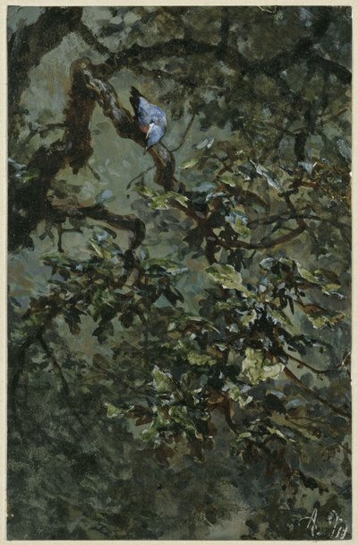 Der Blauspecht im Laub. Aus dem "Kinderalbum" von Adolph Menzel