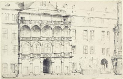 Die Nordseite des Großen Schlosshofes in Dresden von Adolph Menzel