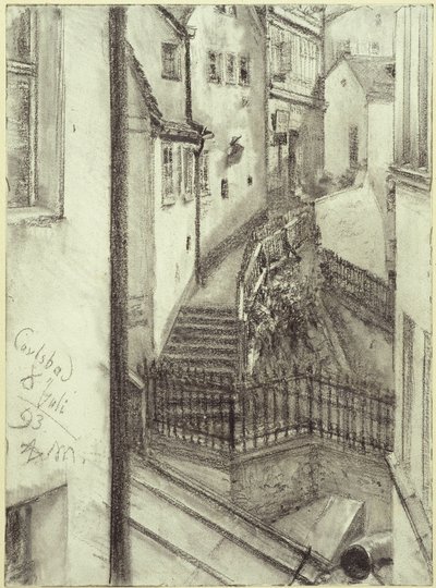 Die Stiegengasse in Karlsbad von Adolph Menzel