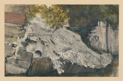 Eingestürzte Böschung an einem Gewässer von Adolph Menzel