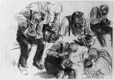 Essender Arbeiter in mehreren Ansichten. Studie zum "Eisenwalzwerk. Moderne Zyklopen" von Adolph Menzel