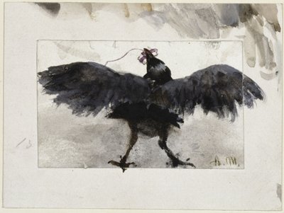 Flatternder Rabe mit Päckchen im Schnabel von Adolph Menzel