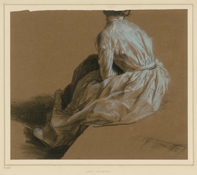 Gewandstudie einer sitzenden Dame in Rückenansicht von Adolph Menzel