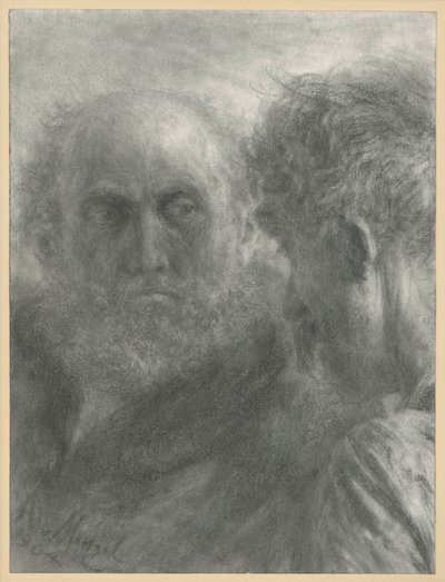 Köpfe zweier alter bärtiger Männer von Adolph Menzel