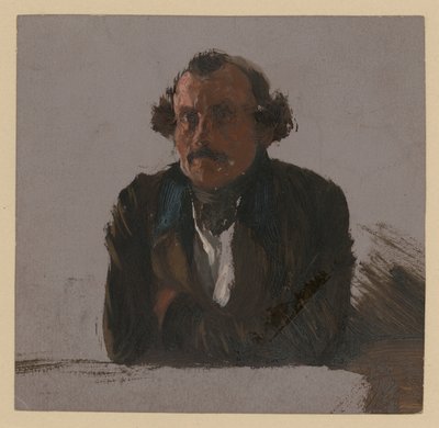 Männliches Brustbild mit verschränkten Armen, aufgestützt, en face von Adolph Menzel