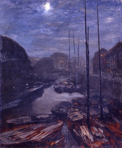 Mondschein über der Friedrichsgracht im alten Berlin von Adolph Menzel