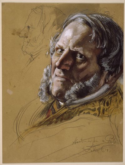 Staatsminister von Patow, Bustbild, 3/4 en face, l.: Kopf im Profil nach links, Porträtstudie zu "Die Krönung Wilhelms I. in Königsberg" von Adolph Menzel