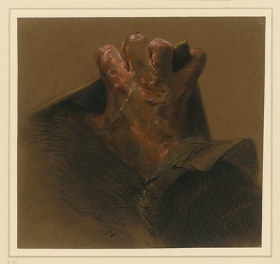 Studie einer männlichen rechten Hand, die über die Ränder einer Platte greift von Adolph Menzel