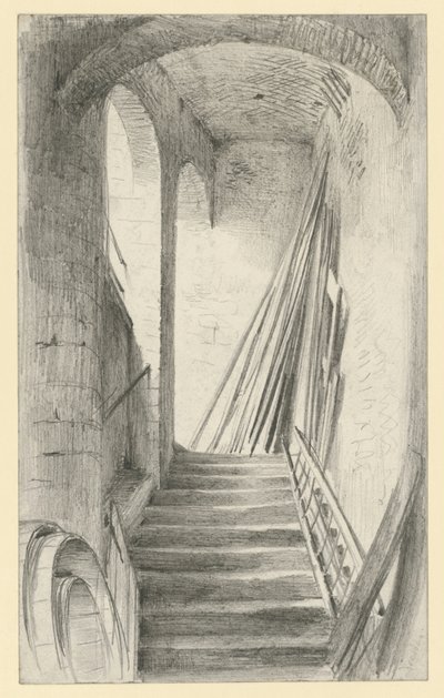 Treppe mit abgestellten Brettern in Dresden von Adolph Menzel
