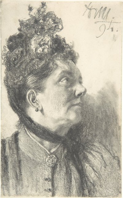 Frau mit einem Samthut von Adolph Menzel