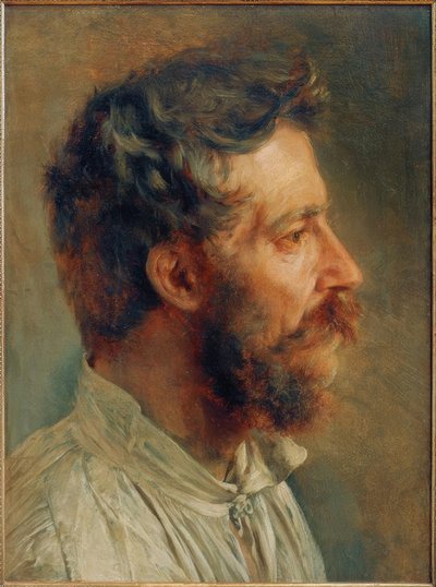 Bärtiger Arbeiterkopf im Profil von Adolph Menzel