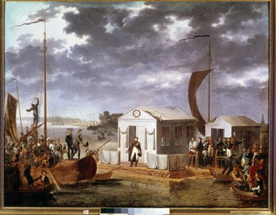 Interview von Tilsit zwischen Napoleon I. und Zar Alexander I. von Russland am Fluss Neman am 25. Juni von Adolphe Roehn