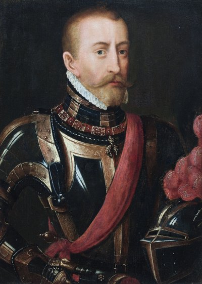 Porträt eines Edelmanns in Rüstung (Öl auf Holz) von Adriaen Thomasz (circle of) Key