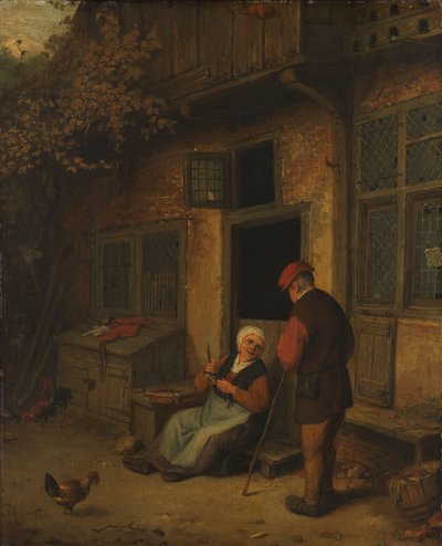 Eine Frau, die vor ihrem Haus Heringe ausnimmt von Adriaen van Ostade (copy after)