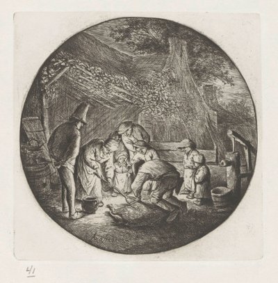 Bauernfamilie beim Schlachten eines Schweins von Adriaen van Ostade
