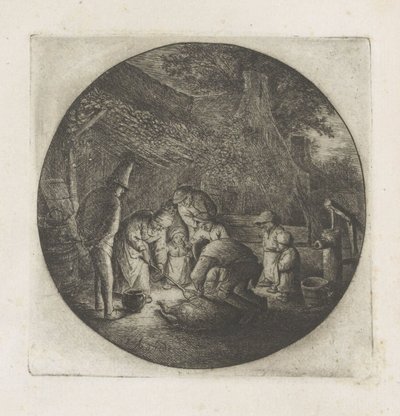 Bauernfamilie beim Schlachten eines Schweins von Adriaen van Ostade