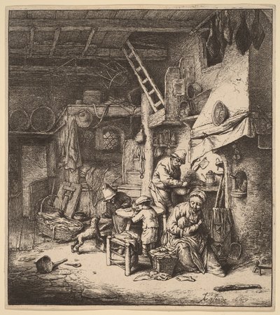 Bauernfamilie im Inneren mit der Mutter, die ein Kind füttert von Adriaen van Ostade