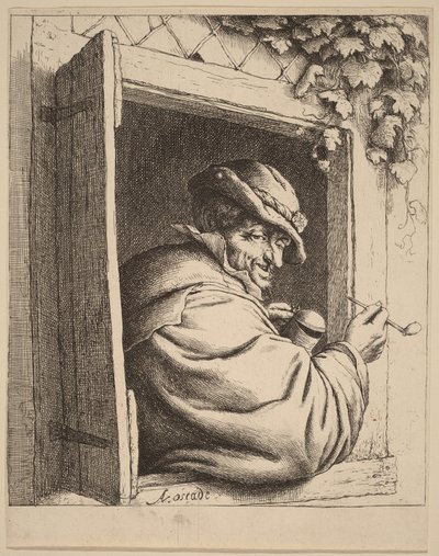 Bauer am Fenster mit Pfeife und Krug von Adriaen van Ostade