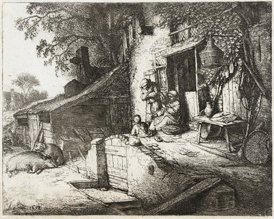 Die Frau beim Spinnen von Adriaen van Ostade