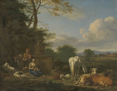 Arkadische Landschaft mit ruhenden Hirten und Tieren, 1664 von Adriaen van de Velde
