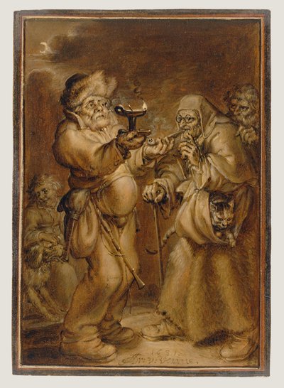 Moralische Szene mit einer alten Frau und einem Mann von Adriaen van de Venne