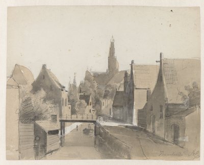 Ansicht eines Kanals in Haarlem, im Hintergrund die St. Bavo von Adrianus Eversen
